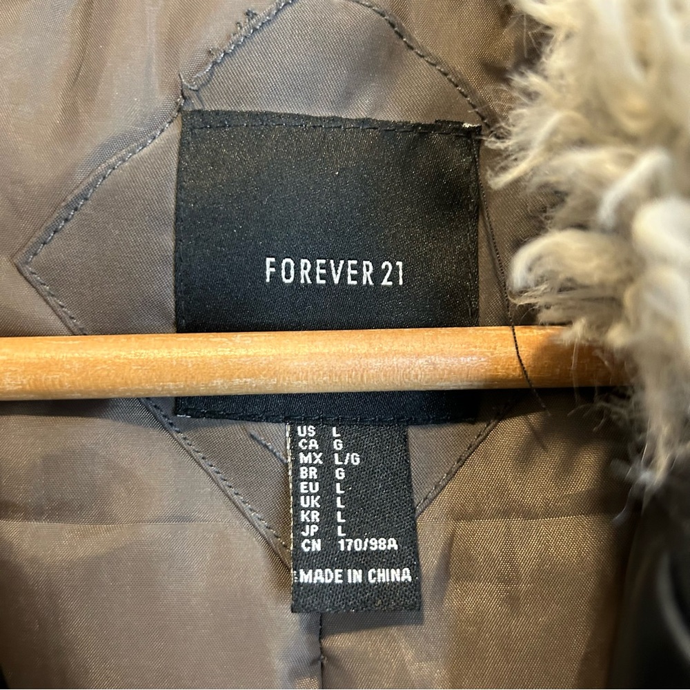 Forever 21 Fur Hooded Parka Coat Jacket Brown - Picture 7 of 11